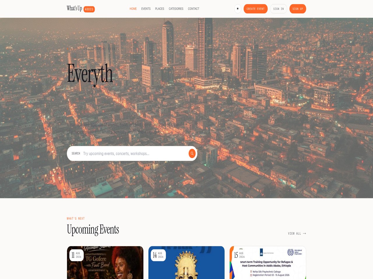 What's Up Addis website interface mockup